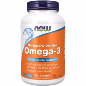 NOW Foods Supplements, Omega-3 180 EPA / 120 DHA, Molecularly Distilled, Cardiovascular Support*, 200 Softgels